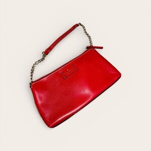 Kate Spade Red Leather Wristlet with Gold Chain